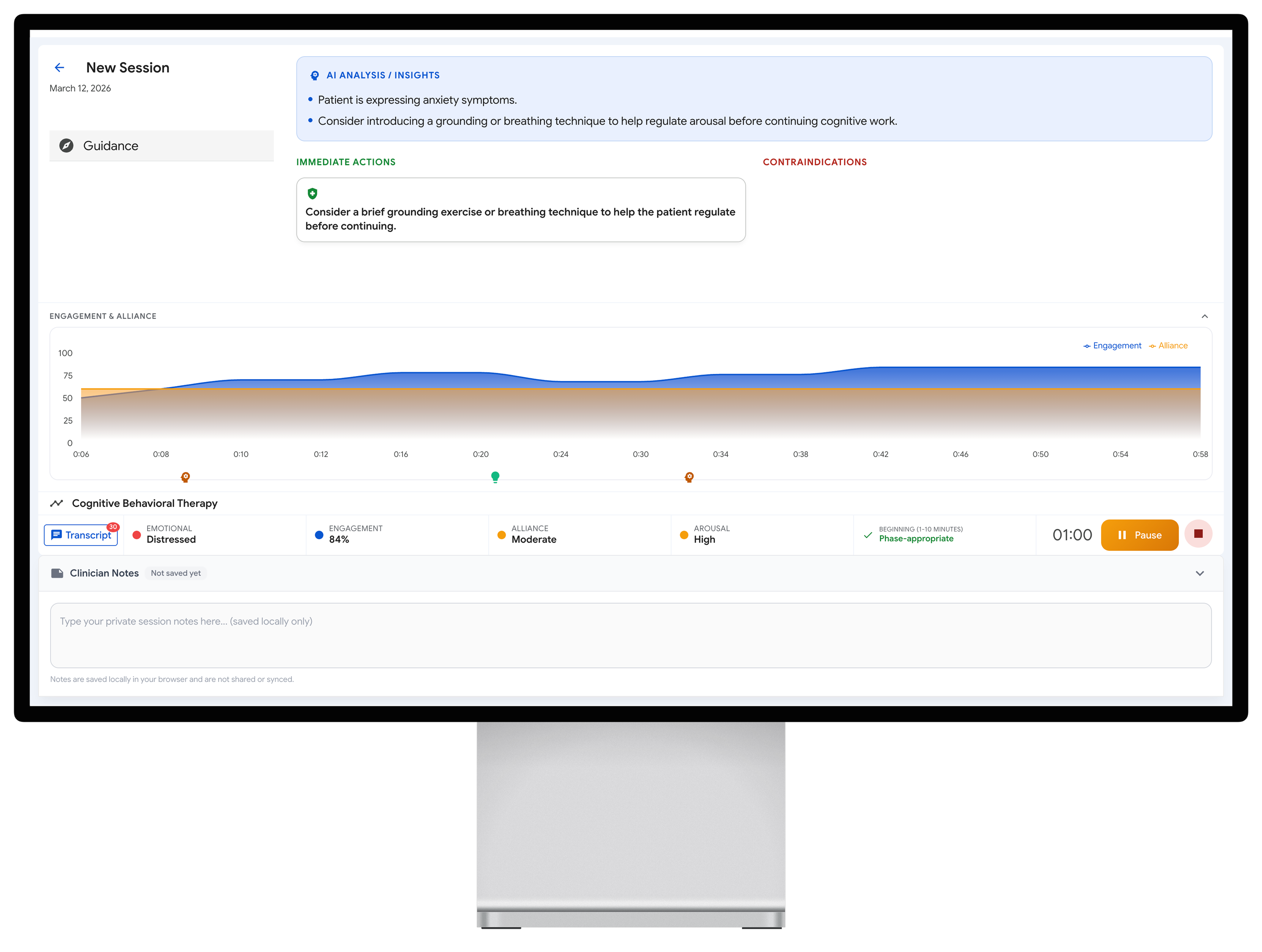 Ther-Assist live session interface on iMac