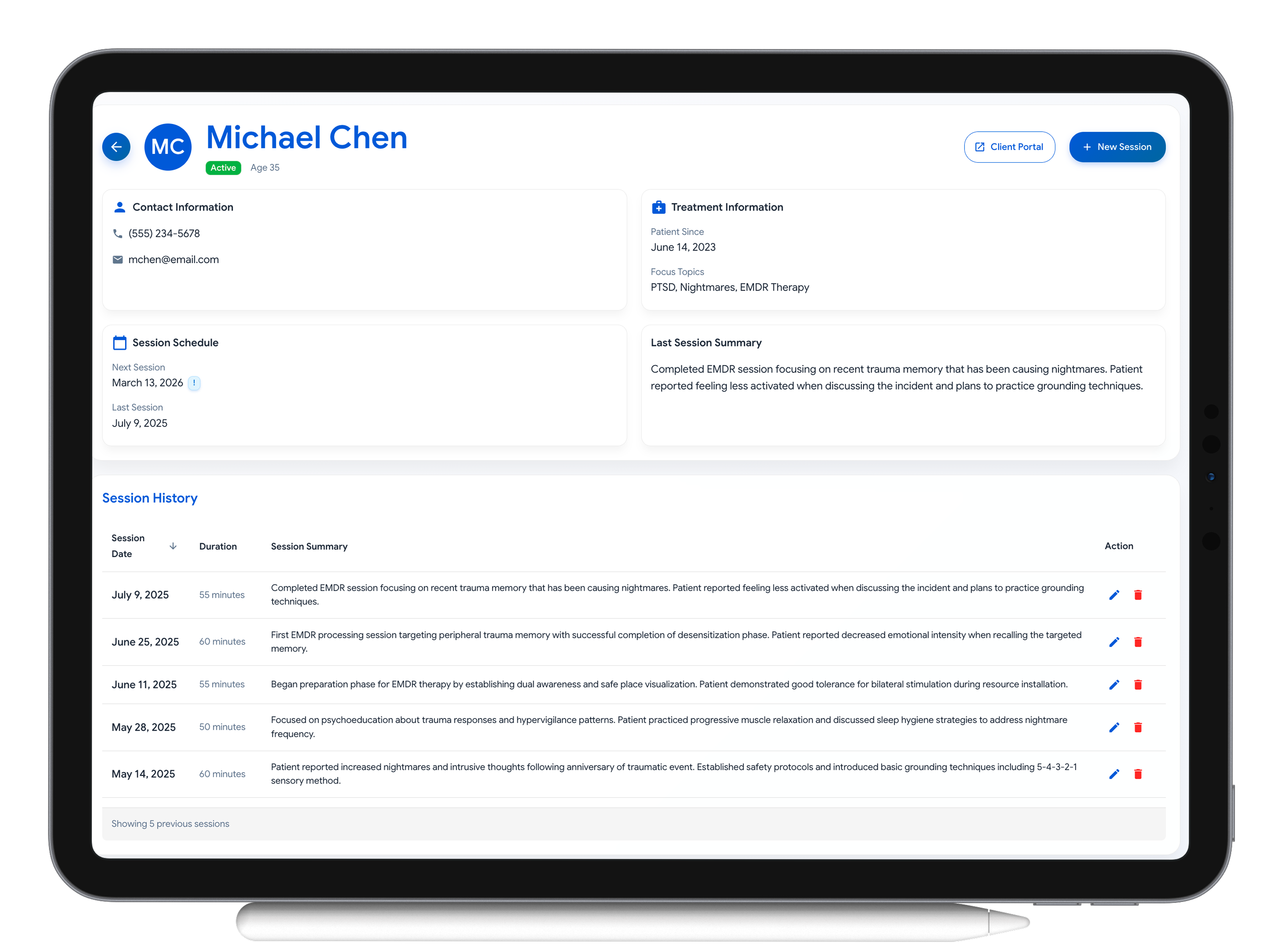Ther-Assist therapist dashboard on iPad